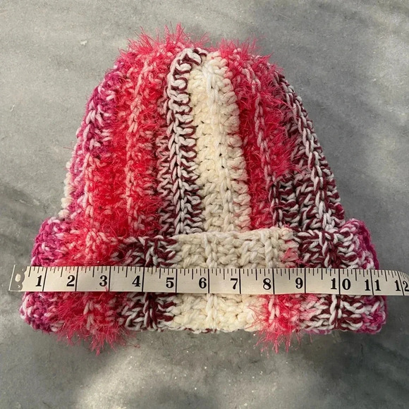 Handmade Crochet Chunky Ribbed Upcycled Multi Fiber Scrappy Yarn Beanie Hat D36 - Picture 4 of 5